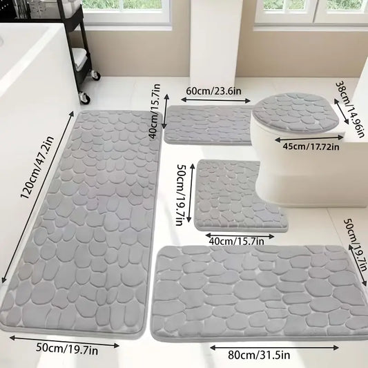 5pcs Premium Foot Memory Bathroom Mat – Absorbent, Quick-Drying Memory Foam, Machine Washable, Thick Non-Slip Rug, Suitable for Shower Areas, Kitchens, Laundry Rooms – Soft and Comfortable Home Decor white design super