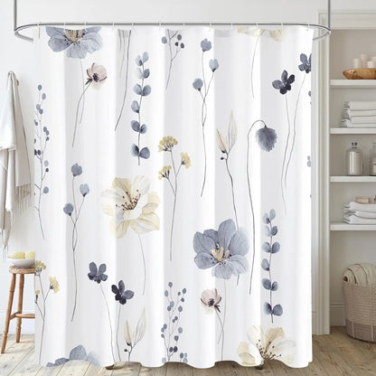Modern Sage Green and Beige Floral Shower Curtain with Included Hooks
