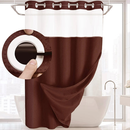 Hookless Shower Curtain and Liner Set - Snap-In Hooks, Plastic Fast-Dry Fabric, Waffle Pattern, Waterproof, Mildew-Blocking, Modern Aesthetic Home Bathroom Accessory
