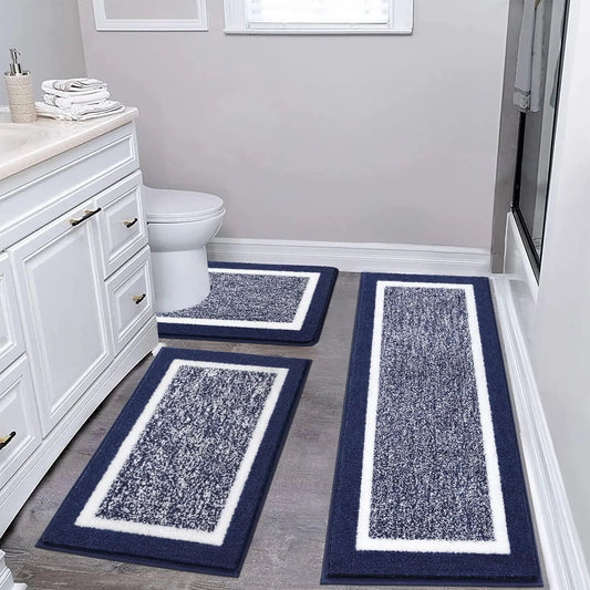 Beige Bathroom Rugs Set 3 Piece Non Slip Washable, Plush Absorbent Microfiber Bath Mat Shower Rug Runner Quick Dry, Super Soft U Shaped Toilet Mats Floor Carpet