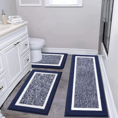 Dark Grey Bathroom Rugs Set 3 Piece Non Slip Washable, Plush Absorbent Microfiber Bath Mat Shower Rug Runner Quick Dry, Super Soft U Shaped Toilet Mats Floor Carpet Cozy Thick