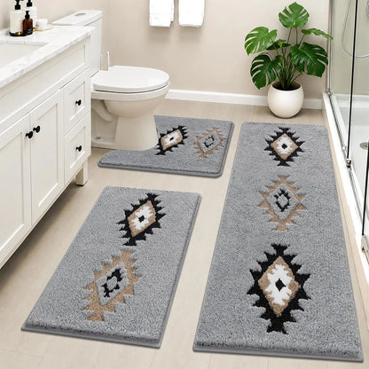 [Back to School] HEBE Bathroom Rugs Sets 3 Piece Bathroom Shower Rugs with U-Shaped Contour Toilet Mat Absorbent Microfiber Plush Bath Mats Non Slip Bath Rugs Machine Washable Shaggy Bath Mat Set summerwins,dorm essentials,home decor,home essentials