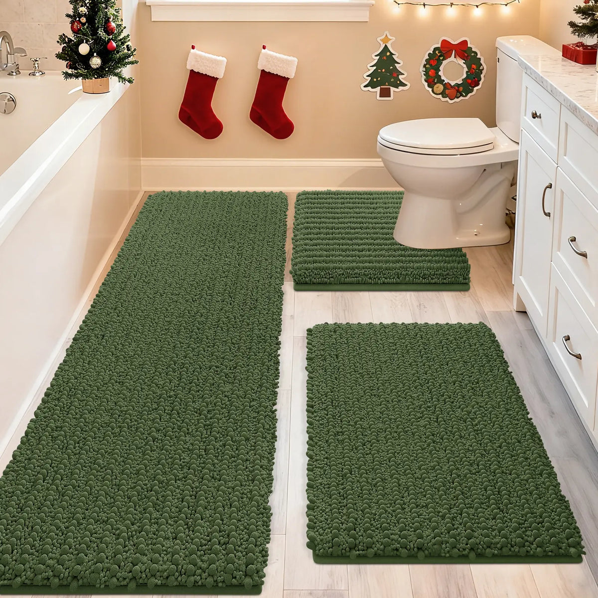 ACCUMTEK Upgrade Extra Large Bathroom Rug Set Ultra Soft, Thick Absorbent Bath Mats, Non Slip Chenille Toilet Mat for Bathroom, Bedroom, Kitchen