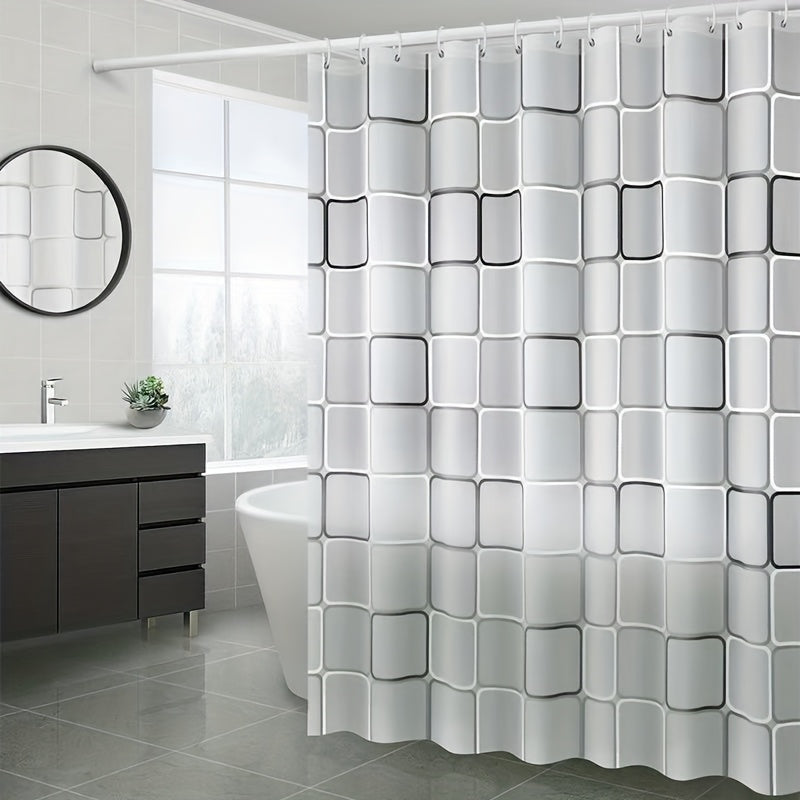 1pc Multiple Sizes Available for Selection Semi-Transparent Large-Grid Pattern PEVA Shower Curtain, Plastic Shower Curtain, Dry-Wet Separation Hanging Curtain, Home Decoration Curtain, with Plastic Shower Curtain Hooks And Metal Eyelets