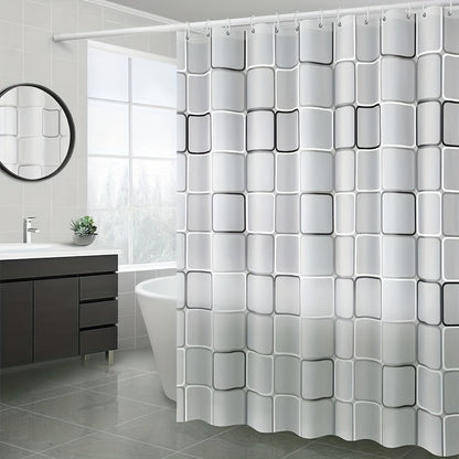 1pc Multiple Sizes Available for Selection Semi-Transparent Large-Grid Pattern PEVA Shower Curtain, Plastic Shower Curtain, Dry-Wet Separation Hanging Curtain, Home Decoration Curtain, with Plastic Shower Curtain Hooks And Metal Eyelets