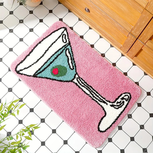 Classic Rectangle Martini Theme Non-Slip Bath Mat - Dirty Martini & Margarita Decor, Absorbent Washable Bathroom Rug for Bathroom Decor, Kitchen (A Tini Bit Older Birthday Gift Option)