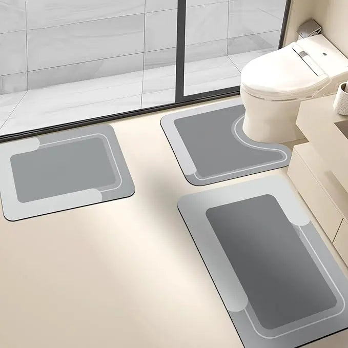 Housego Non-Slip Bathroom Mat Set of 3 Counts Water Absorbent Rug for Bathroom LivingRoom Kitchen Laundry Home Decor HygienicEnvironment Restroom Accessories Super Absorbent Non Stick Mat - Silicone - Rubber