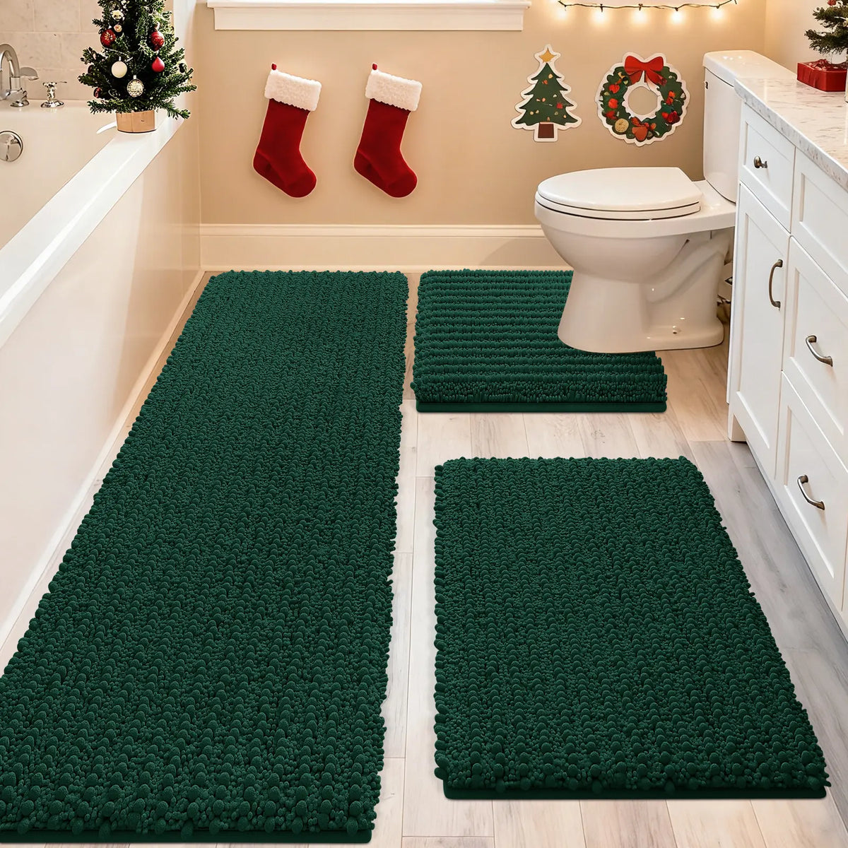 ACCUMTEK Upgrade Extra Large Bathroom Rug Set Ultra Soft, Thick Absorbent Bath Mats, Non Slip Chenille Toilet Mat for Bathroom, Bedroom, Kitchen