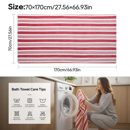 Striped Coral Fleece Bath Towel, Oversized 27.5*66.9 inches Ultra Soft Thickened Towels, Highly Absorbent Quick Dry Non-Shed with Hanging Loop,   Premium  Luxury Towels for Home Hotel Spa Bathroom Beach Premium