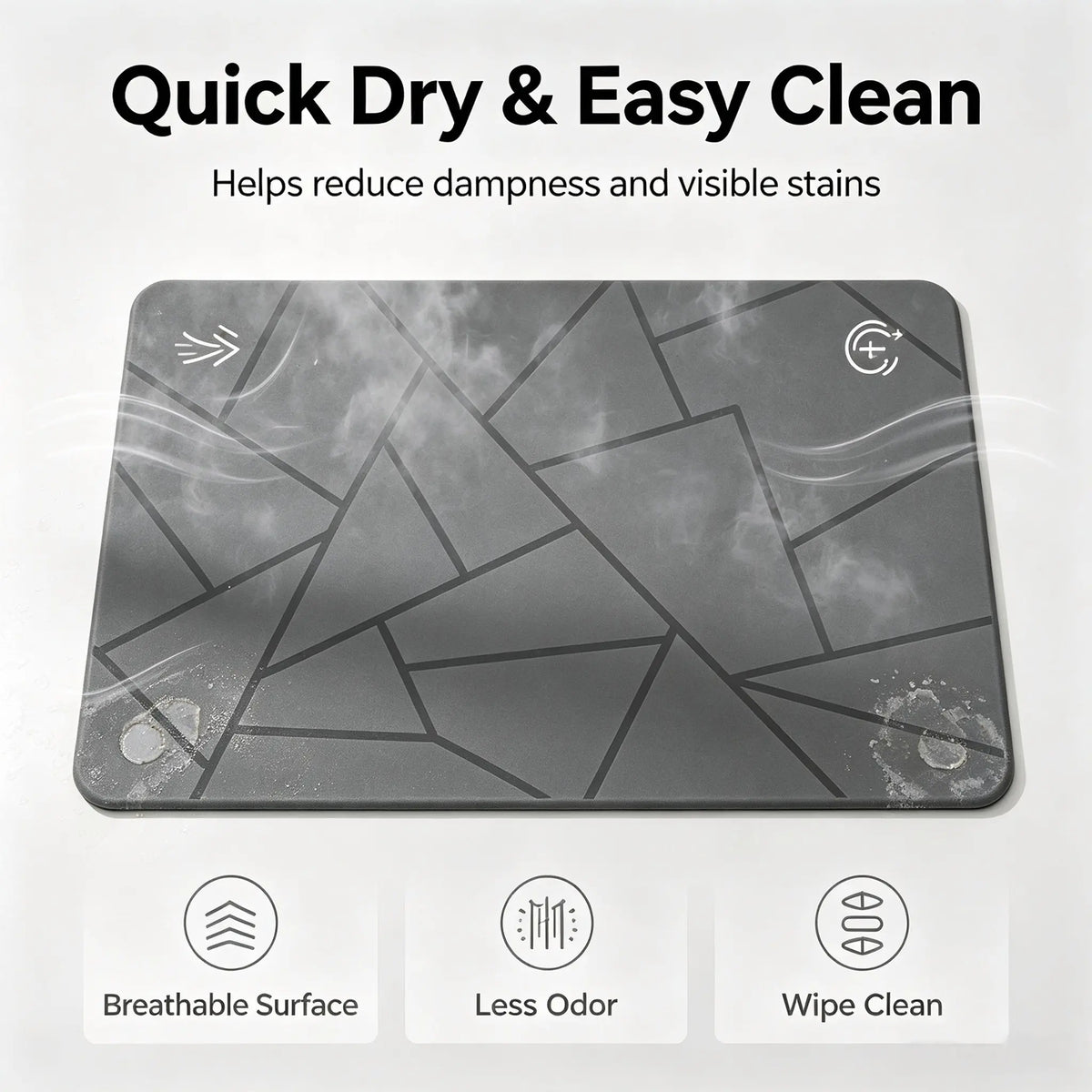 23.5"×15" Natural Diatomite Stone Bath Mat, Quick Drying Non-Slip Super Absorbent Minimalist Bathroom Shower Mat, Easy Clean Durable Floor Rug