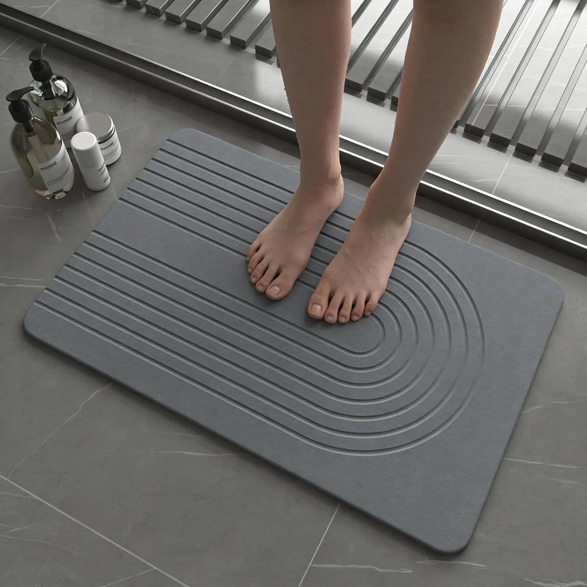 Stone Bath Mat for Bathroom, Diatomaceous Earth Mat - Fast-Drying, Non-Slip, Super Absorbent (23.6"×15.4" White Flow)