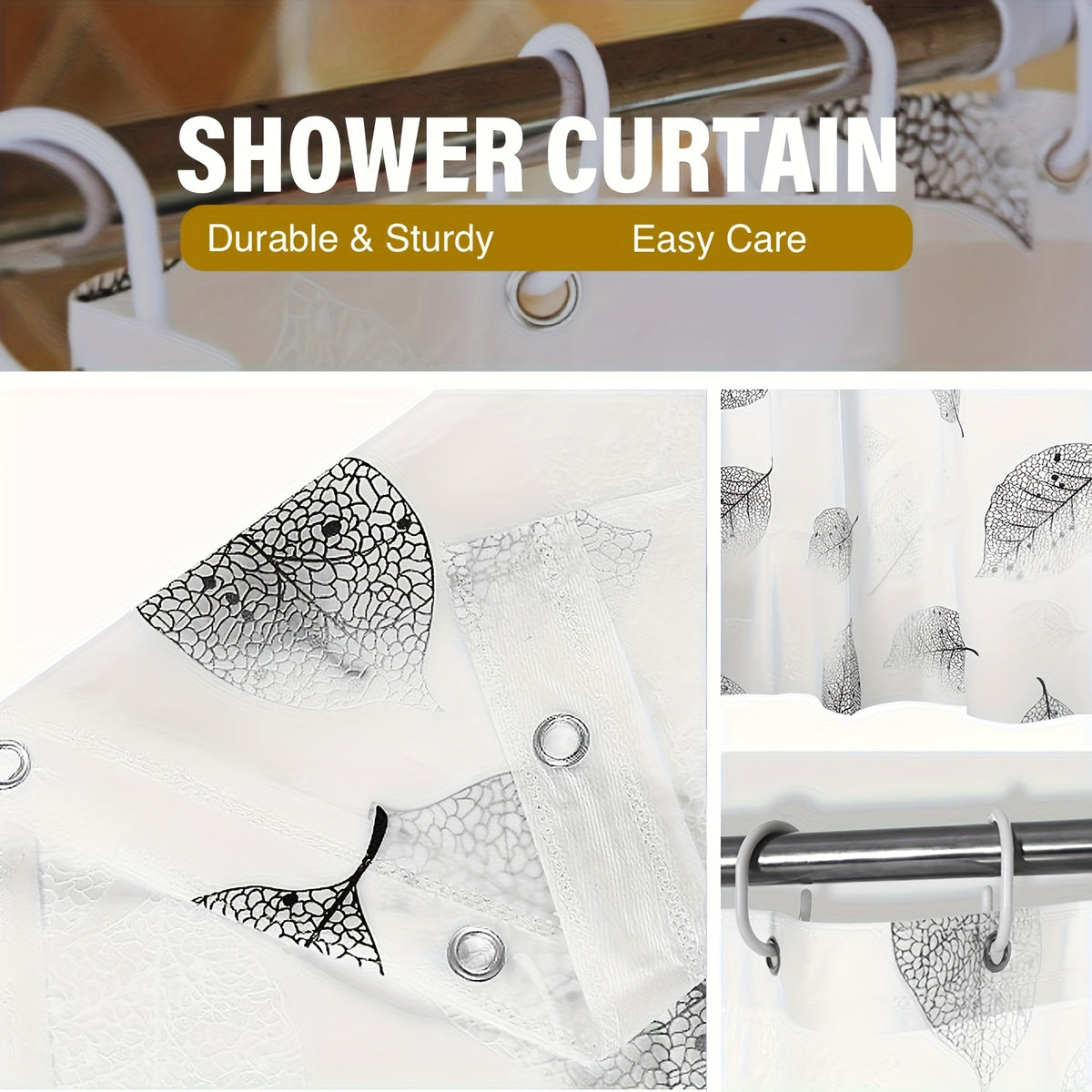 1pc Leaf Pattern Lightweight Shower Curtain Liner with Plastic Hooks And Metal Grommets, PEVA Plastic Bathroom Curtain, Autumn Bath Curtain, Window Curtain, Suitable for Hotel Family Domitory Apartment RV, Bathtub Decor