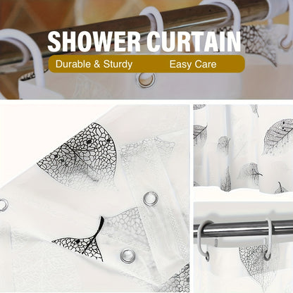 1pc Leaf Pattern Lightweight Shower Curtain Liner with Plastic Hooks And Metal Grommets, PEVA Plastic Bathroom Curtain, Autumn Bath Curtain, Window Curtain, Suitable for Hotel Family Domitory Apartment RV, Bathtub Decor