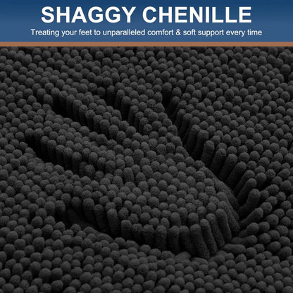 Luxury Chenille Bathroom Rugs 30x20, Extra Soft and Absorbent Shaggy Bath Mat, Machine Washable, Non-Slip Plush Carpet Runner for Tub, Shower, and Floor, Home Decor Accessories, Black