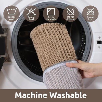 Cozy Synthetic Waffle Bath Mat - 17in x 24in Beige, Absorbent Non-Slip Modern Shower Flooring Rug, Machine Washable Ultra-Soft Boho Tasseled Bathroom Rug