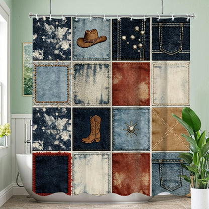 1pc Patchwork Shower Curtain with 16 Square Patches - Floral Plaid And Striped Designs, Durable Polyester Fabric, Machine Washable, 70.8X70.8 Inch Bathroom Decor with 12 Hooks, Shower Curtain for Bathrooms, Easy Maintenance, Home Decoration, Modern