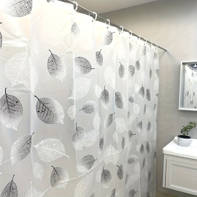 1pc Leaf Pattern Lightweight Shower Curtain Liner with Plastic Hooks And Metal Grommets, PEVA Plastic Bathroom Curtain, Autumn Bath Curtain, Window Curtain, Suitable for Hotel Family Domitory Apartment RV, Bathtub Decor