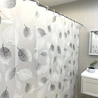 1pc Leaf Pattern Lightweight Shower Curtain Liner with Plastic Hooks And Metal Grommets, PEVA Plastic Bathroom Curtain, Autumn Bath Curtain, Window Curtain, Suitable for Hotel Family Domitory Apartment RV, Bathtub Decor