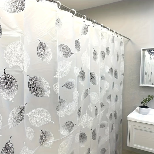 1pc Leaf Pattern Lightweight Shower Curtain Liner with Plastic Hooks And Metal Grommets, PEVA Plastic Bathroom Curtain, Autumn Bath Curtain, Window Curtain, Suitable for Hotel Family Domitory Apartment RV, Bathtub Decor