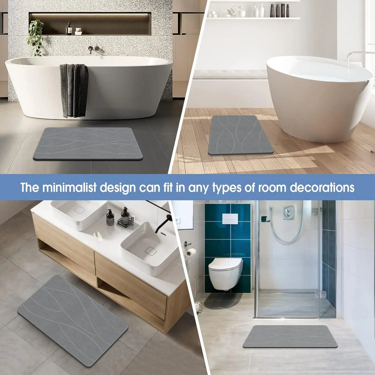 Stone Bath Mat Diatomaceous Earth Shower Mat Non-Slip Super Absorbent Diatomite Stone Bath Mats for Bathroom Floor Quick Drying Natural Easy to Clean(23.6 x 15.4 in)