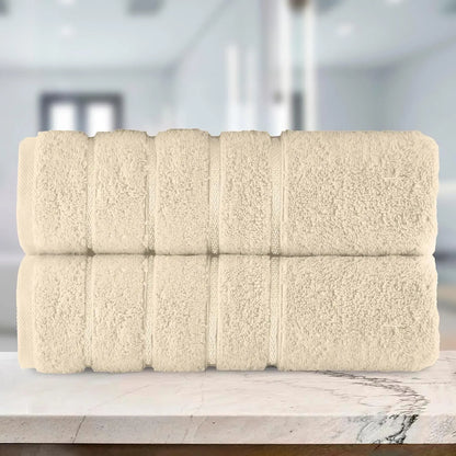 Mocassi Fluffy Thick 2-Pack Premium Turkish Cotton 4-Line Stripe Bath Towel Set, Absorbent Breathable Water-Absorbent Body Towels, 27x54 in