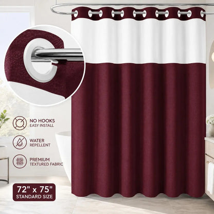 White Shower Curtain with Snap in Liner -No Hooks Waffle-Pattern Shower Curtain Double Layer Shower Curtain -Fabric Waterproof Inner Liner,Bathroom Accessory for Home, Hotel, Salon & Dormitory Decor