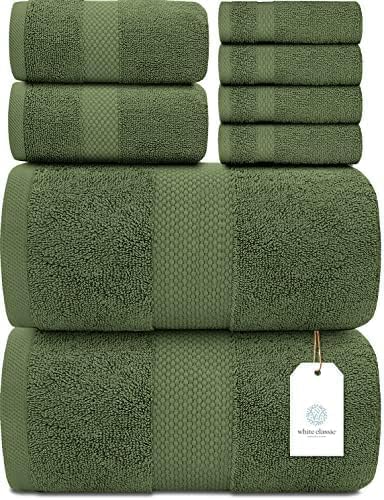 White Classic Luxury White Bath Towel Set of 8 - Soft 100% Turkish Cotton