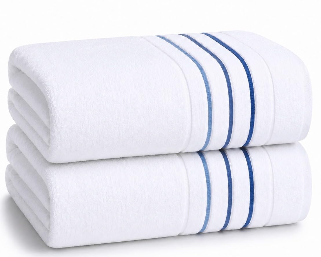 Bath Towels Set for Bathroom – Luxury 6-Piece Cotton Towels, Soft Absorbent & Quick Dry, 600 GSM Bath Towels for Bathroom, Hotel Spa Quality (White/Charcoal, 6- Bath Towel Set)