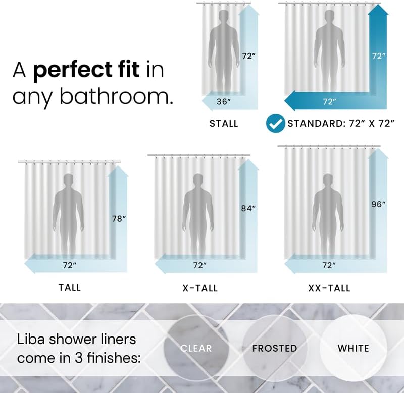 LiBa Shower Curtain PEVA 8G, 72x72 Inch Waterproof White