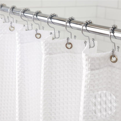 GORILLA GRIP White Waffle Style Textured Fabric Shower Curtain, 72x72