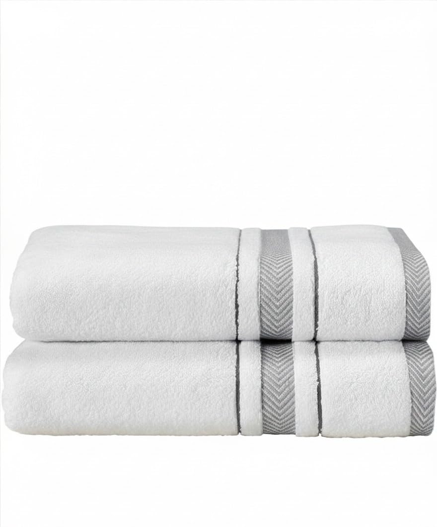 Bath Towels Set for Bathroom – Luxury 6-Piece Cotton Towels, Soft Absorbent & Quick Dry, 600 GSM Bath Towels for Bathroom, Hotel Spa Quality (White/Charcoal, 6- Bath Towel Set)
