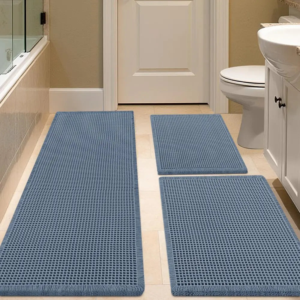 IM HOME Waffle Bath Mat 2 Piece/3 Piece Set, Boho Woven Modern Bath Mat Rugs, Absorbent Bathroom Rugs, Soft Washable Bath Rugs with Tassels for Bathroom, Bedroom, Kitchen, Shower, Tub,Halloween