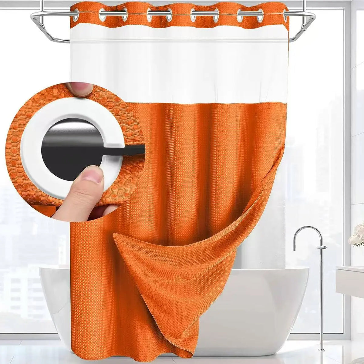 Christmas Festive Waffle Double-Layer Fragrance Shower Curtain with Waterproof Liner - No Hooks, 72x75in, Washable Fabric Keeps Upkeep Simple, Waterproof Liner Keeps Shower Clean, Modern Home Bathroom Decor