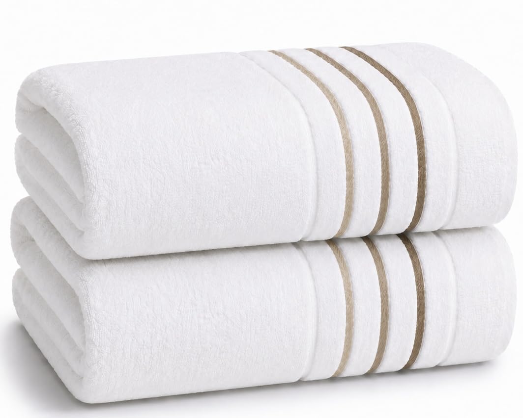 Bath Towels Set for Bathroom – Luxury 6-Piece Cotton Towels, Soft Absorbent & Quick Dry, 600 GSM Bath Towels for Bathroom, Hotel Spa Quality (White/Charcoal, 6- Bath Towel Set)