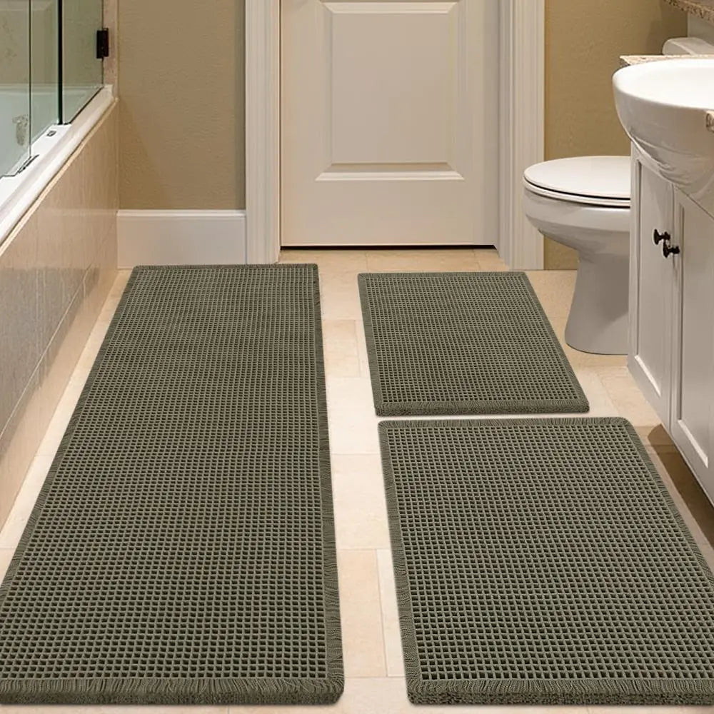 IM HOME Waffle Bath Mat 2 Piece/3 Piece Set, Boho Woven Modern Bath Mat Rugs, Absorbent Bathroom Rugs, Soft Washable Bath Rugs with Tassels for Bathroom, Bedroom, Kitchen, Shower, Tub,Halloween