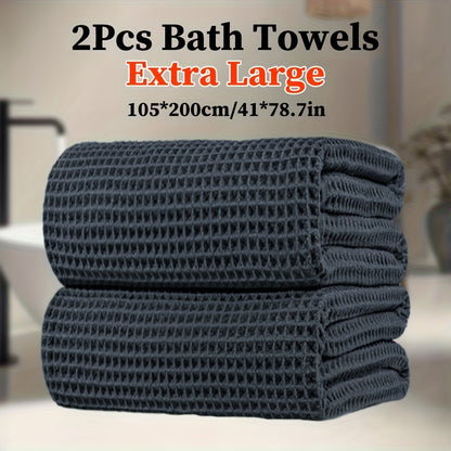 2pcs Extra Large Microfiber Waffle Weave Bath Towels, 105x200cm / 41x78.7in, 350GSM - Soft, Absorbent & Quick-Dry, Solid Color Options for Bathroom, Hotel, Gym & Spa Use, Hotel Bathroom Essentials, Contemporary Towel Design, Quickdry Fabric, Wash Cloths