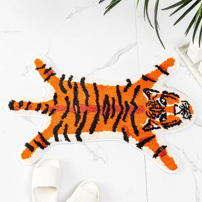 Pink Tiger Shaped Non-Slip Bathroom Mat, Nature-Inspired Animal Printed Rug, Modern Small Home Decor Playmat for Bathroom-Shower Splash Protection & Door Use, Bathroom Supplies, Room Decor