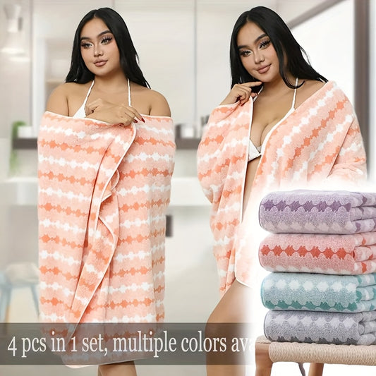4pcs Extra Large Bath Towel Set for Women, Ultra Soft High Absorbent Quick Drying Modern Design 300 GSM, Solid Color & Random Color Available, Ideal for Spa Yoga Fitness Bathroom, Hand Towel