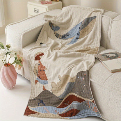 1pc Extra Large Bath Towel & Blanket - Soft Gauze Fabric with Blue/Beige/Brown/Gray/White/Black Leaf Pattern - Multi-Functional Spa, Travel, Home Decor - Luxury Bath Sheet for Adults, Air Conditioning, Car, or Couch Throw - Quick-Dry & Wrapping Blanket -