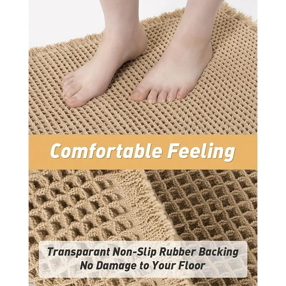 Upgraded Modern Anti-Skid Waffle Bath Mat - Super Absorbent, Rubber-Backed, Super Soft Washable Grid Floor Mat, Bathroom Drying Doormat, Bathroom Accessory, Home Essential