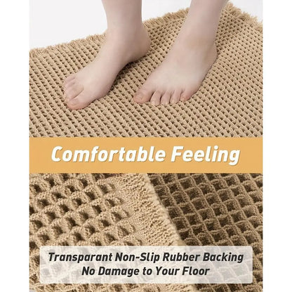 Upgraded Modern Anti-Skid Waffle Bath Mat - Super Absorbent, Rubber-Backed, Super Soft Washable Grid Floor Mat, Bathroom Drying Doormat, Bathroom Accessory, Home Essential