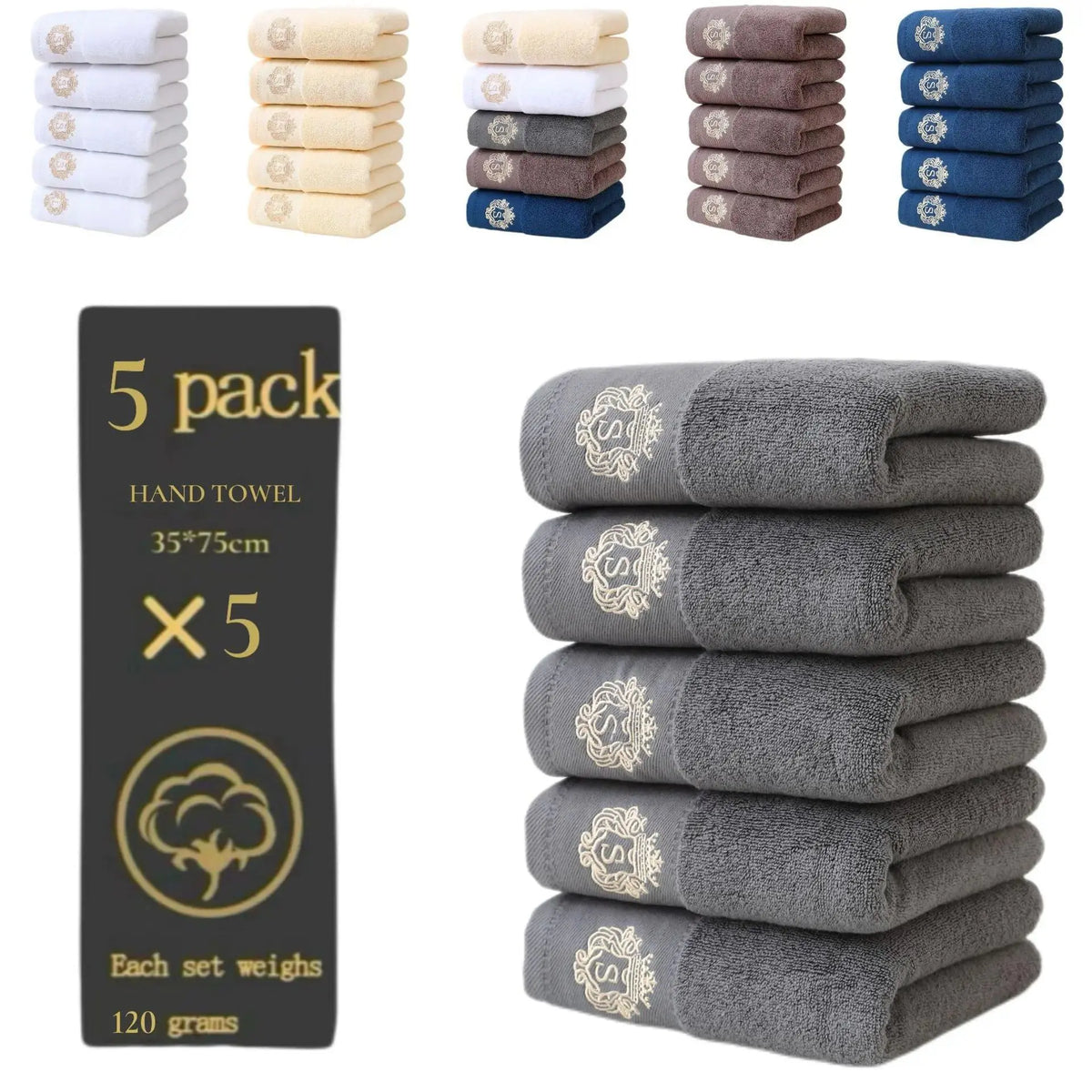Unisex 5-Piece Thick Ultra Soft Bath Towel Gift Pack for Couples, Highly Absorbent Water Absorbent Quick Dry, 35x75cm Home Bathroom Hand & Body Towels