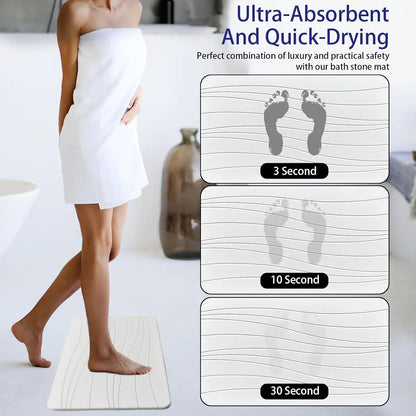 Stone Bath Mat for Bathroom, Diatomaceous Earth Mat - Fast-Drying, Non-Slip, Super Absorbent (23.6"×15.4" White Flow)