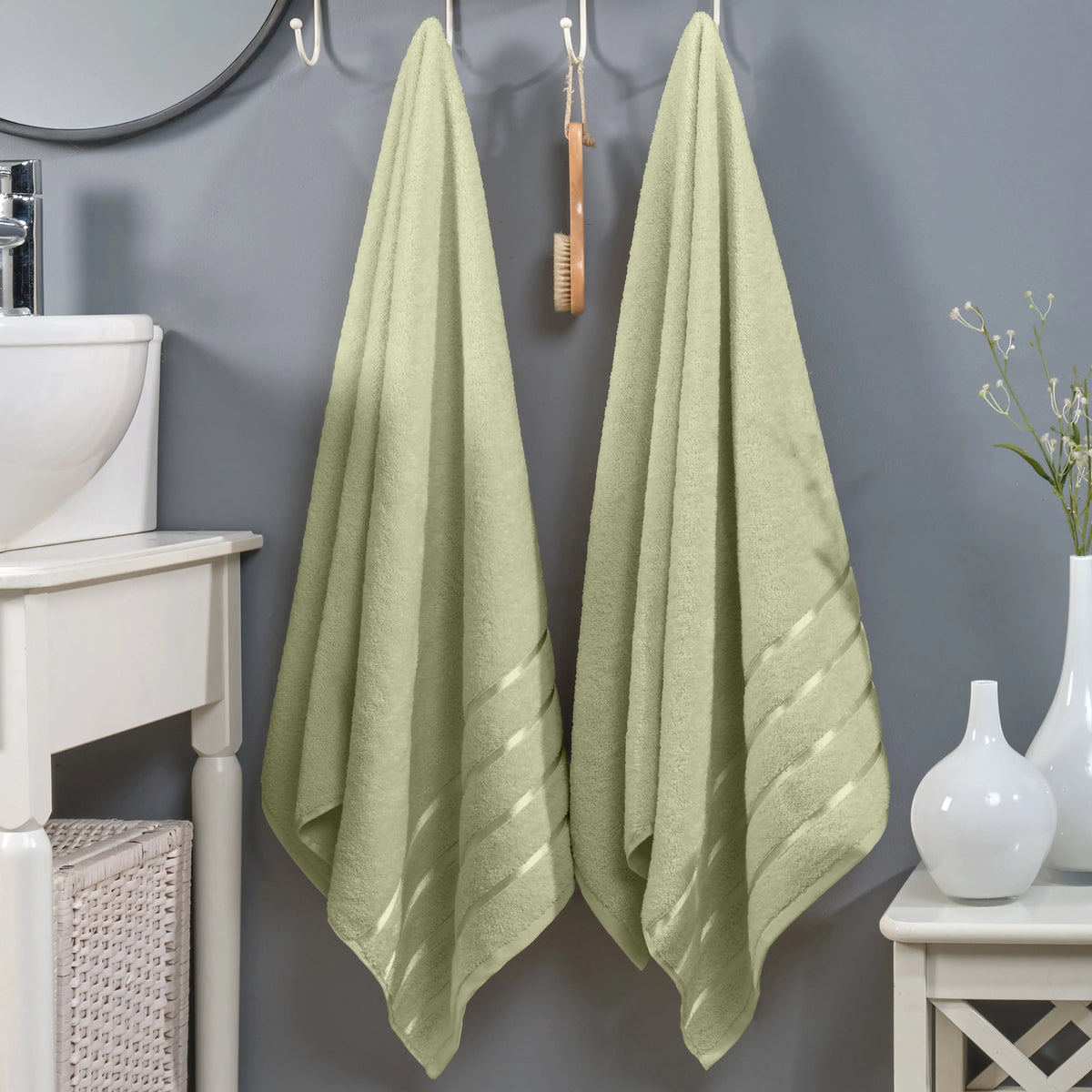 Mocassi Fluffy Thick 2-Pack Premium Turkish Cotton 4-Line Stripe Bath Towel Set, Absorbent Breathable Water-Absorbent Body Towels, 27x54 in