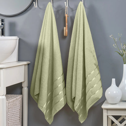 Mocassi Fluffy Thick 2-Pack Premium Turkish Cotton 4-Line Stripe Bath Towel Set, Absorbent Breathable Water-Absorbent Body Towels, 27x54 in