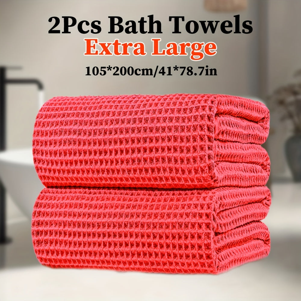2pcs Extra Large Microfiber Waffle Weave Bath Towels, 105x200cm / 41x78.7in, 350GSM - Soft, Absorbent & Quick-Dry, Solid Color Options for Bathroom, Hotel, Gym & Spa Use, Hotel Bathroom Essentials, Contemporary Towel Design, Quickdry Fabric, Wash Cloths