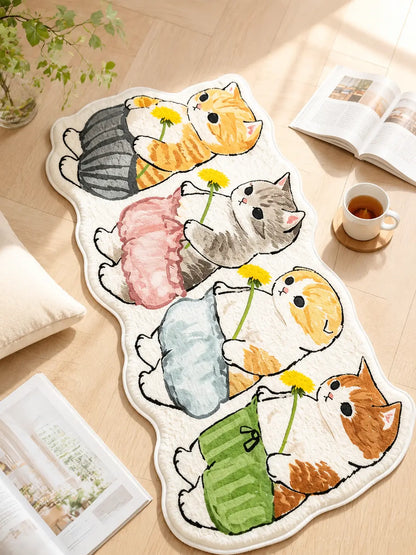 Cute Cat-Shaped Fluffy Non-Slip Soft Flat Weave Rug, 16in x 47in, Decorative Fluffy Rug, Whimsical Home Decor, Indoor Textile Mat, Ideal Homegoods Gift, Bedroom Decor, Rugs For Living Room, Fluffy Bedroom Rug, Kawaii Cartoon Bedside Rugs
