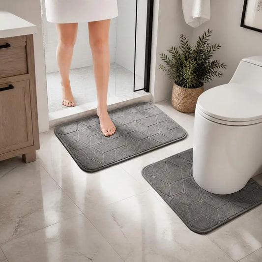 Two-piece set of bath mat and toilet mat, water-absorbent and quick-drying, non-slip, Bath Mats For Bathroom