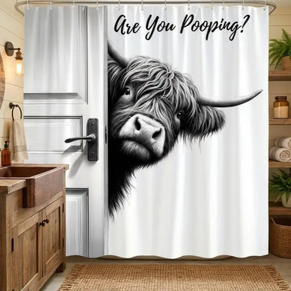 Funny Highland Cow Bathroom Decor Are You Pooping Whimsical Style Stainless Waterproof Shower Curtain for Humorous Home and Gifts Waterproof Fabric Twelve Hook Easy Installation