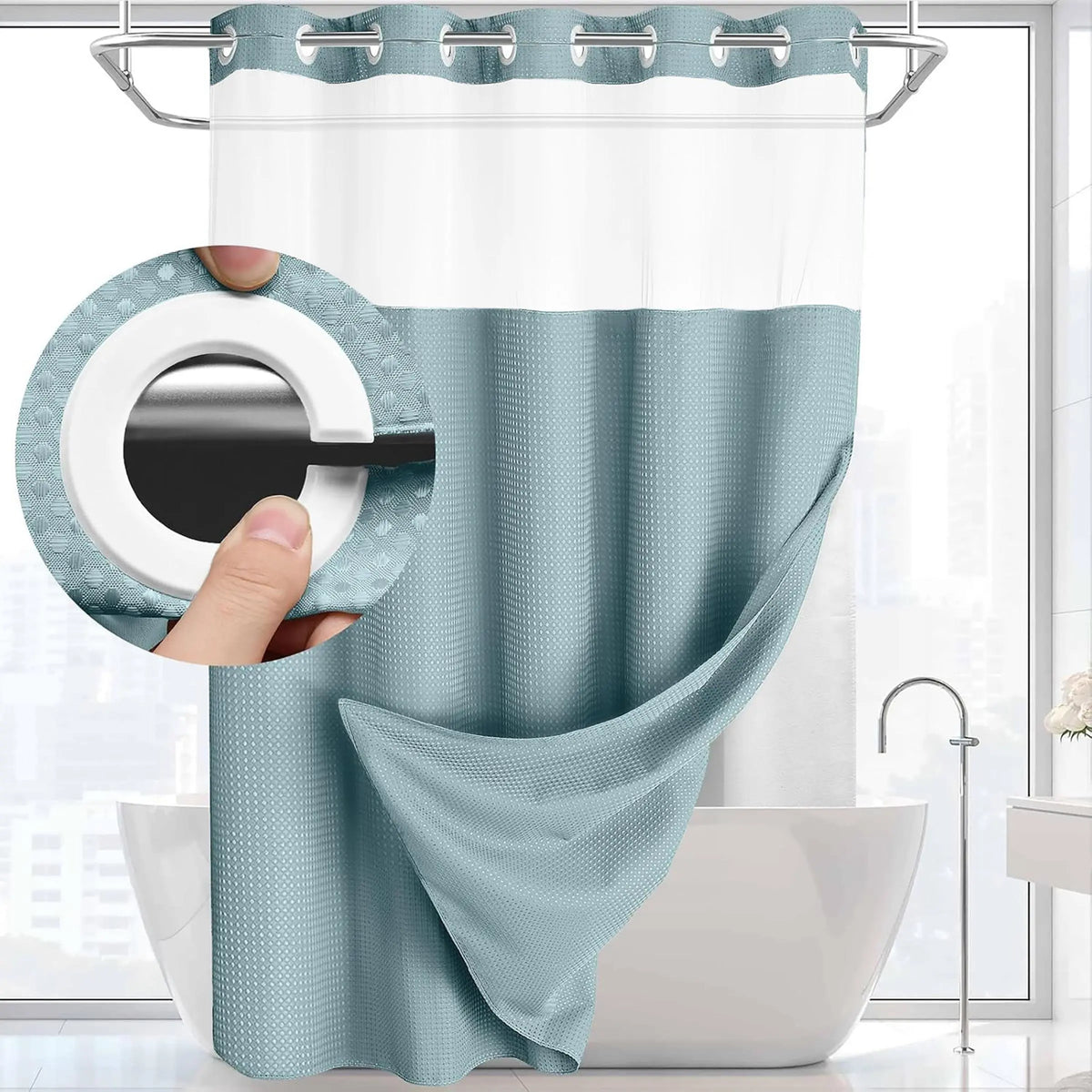 Waffle Texture Modern Waterproof Shower Curtain, Decorative Bathroom Accessory for Hotel, Salon & Dormitory Decor #GLOBAL PICKS